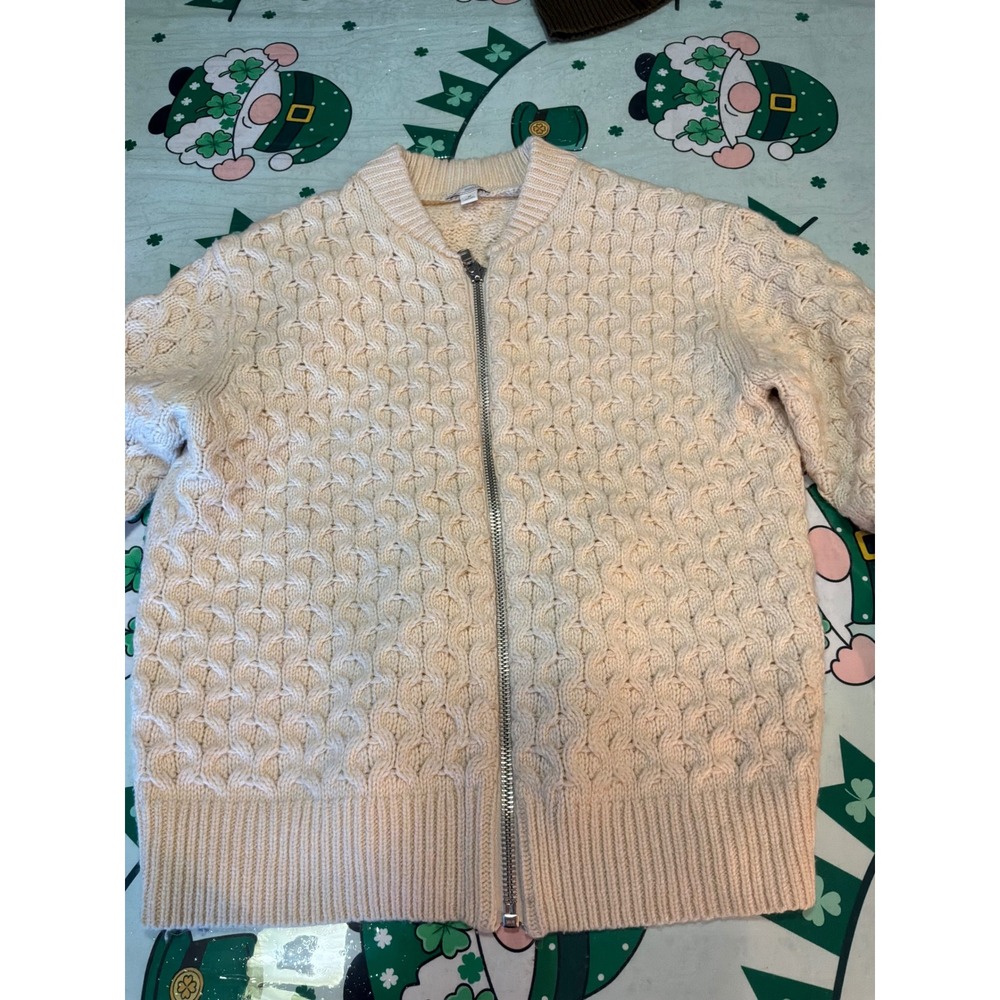 Gap Men Medium Cable Knit‎ Full Zip Cardigan Sweater Cream Ivory Honeycomb